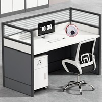 Poste de travail moderne multi-personnes pour salon, avec cloison, tiroirs et armoire, en bois de haute qualité et durable