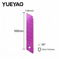 YUEYAO Hochleistungs-18-mm-Lila-Abbrechklingen, 0,6 mm dick, Kohlenstoffstahl, 110 mm, 60 Grad, Gummi, DIY, OEM, Universalmesser-Klinge