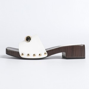 Mules d'été à bout ouvert en cuir PU avec rivets et strass, talon en bois antidérapant, sandales pour femmes pour l'extérieur - Product Image 5