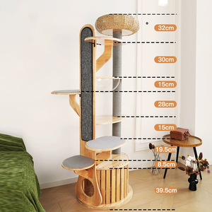 Moderna Struttura per Gatti in Legno Massello a 4 Livelli con Motivo Geometrico, Ecologica, con Piattaforma per Salti, Altezza 190cm, Peso 27.8kg - Product Image 6