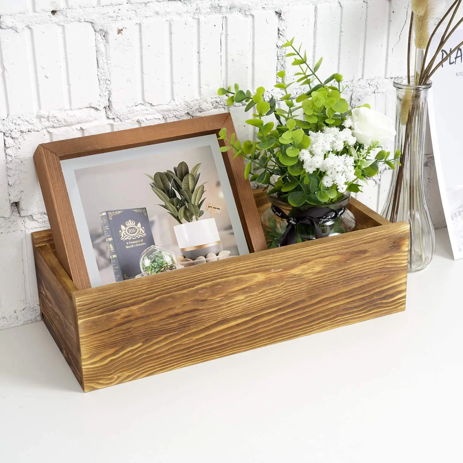 Caja de decoración para baño, soporte de papel higiénico, caja rústica de madera, decoración para el hogar