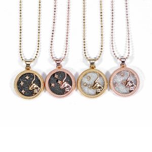 Mujer 2 unid/set chapado en oro rosa regalo de amante de las 12 Constelaciones par joyería ronda horóscopo las mujeres colgante del collar del zodiaco - Product Image 2