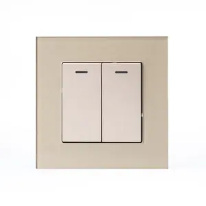 20 Years Warranty European Standard Rocker Switches With Led Light Switch 2 Gang 1 Way 2 Way 250V Glass Panel Wall Switch