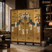 Paravent HUAZE de style chinois traditionnel antique, paysage 100 % peint à la main avec sculpture de coquillages, séparateur décoratif à 6 panneaux