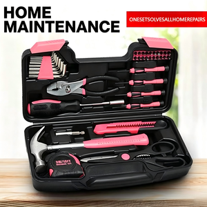 Kit d'outils ménagers rose : marteau à griffes, ruban à mesurer, ensemble de réparation portable pour électricien, mallette à outils manuels pour usage domestique 315 mm - Product Image 5