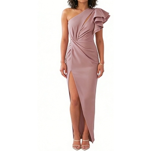 Vestido Maxi de un Solo Hombro con Volantes para Mujer, Vestido Ajustado con Abertura Frontal para Eventos Formales y de Noche - Product Image 5