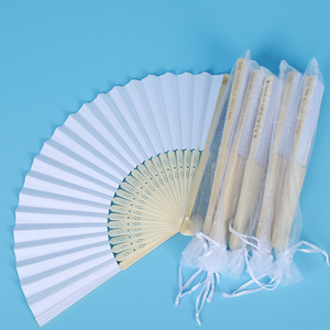White Folk Art Bamboo Hand Fan for Home Decor and Promotions Features Printed Wedding Model Pattern Folk Style Painted Design