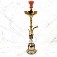 Chicha en verre transparent avec tige en or sculpté, ensemble de chicha avec dessus en bois pour des rassemblements raffinés, fumer des chichas