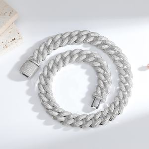 OUGEPHELI - Collar Cubano de 17 mm y 4 Filas con Circonitas Cúbicas, Estilo Hip Hop, Cadena Cubana, Eslabones Cubanos, Collar Miami - Product Image 3