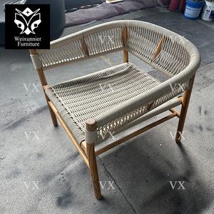 Chaise de canapé italienne en bois de teck avec corde tissée à la main Mobilier de terrasse et de jardin pour hôtels et salons - Product Image 3