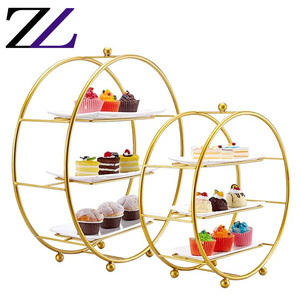 Buffets Khách Sạn Kim Loại Vòng Buổi Chiều Cao Bàn Trà Tráng Miệng Hiển Thị 3 Lớp Cầu Thang Vàng Kim Loại Giấy Cupcake Đứng Bán Buôn - Product Image 2