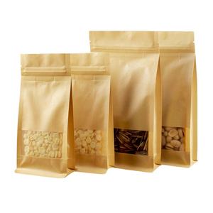 Pas de poignées, fermeture éclair normale, bloc de déchirure, fond plat, pochette/sac en papier kraft marron avec fenêtre - Product Image 4