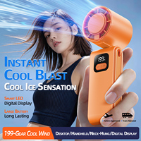 Kipas Genggam Pendingin Es 199 Gear, Lipat, Portable, untuk Tangan, Leher, Meja, Layar Digital, Bahasa Inggris, USB, Dapat Diisi Ulang, Mini, untuk Perjalanan