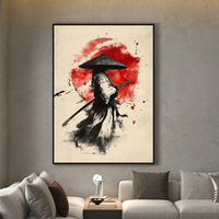 Tenture murale encre Figure impressions sur toile abstraite rétro peinture décorative samouraï asiatique Art japonais