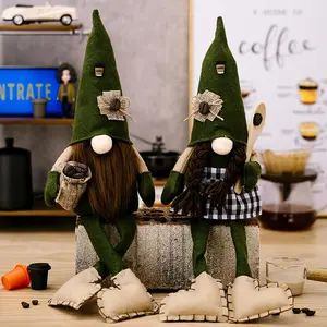 Green Hanging Leg Coffee Doll Rudolf Coffee Bean Faceless Decoração Anão Elf Plush Coffee Gnome Boneca Cafe Decoração de casa