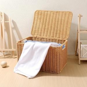 Caja Organizadora Rectangular de Plástico con Tapa, Imitación Ratán, para Baño, <span class=keywords><strong>Cesta</strong></span> de Almacenamiento Tejida con Borde y Asas Resistentes - Product Image 6