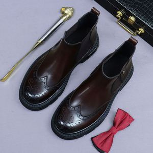 New Fashion Cow Genuine Leather Winter Autumn Light Weight Square Toe Chelsea Ankle <b>Boots</b> Men's Classic Casual Work <b>Boots</b> - Product Image 2