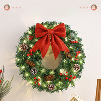 Guirlandes et Couronnes de Noël 40cm 50cm 60cm avec Pommes de Pin, Nœud et Lumières LED, Décoration de Noël