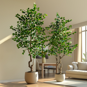 Banyan cây nhân tạo trong nhà/ngoài trời <span class=keywords><strong>6ft</strong></span> chậu cây màu xanh lá cây màu vàng cỏ cọ cho trang trí văn phòng nhà sinh nhật không gian lớn - Product Image 1