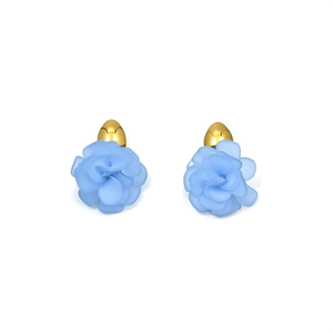 Fashion <b>Stud</b> <b>Earrings</b> <b>Blue</b> Flower Design PVD Gold Plated 316L Stainless Steel Sustainable Resistant - Product Image 2