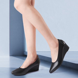 Scarpe da Lavoro in Vera Pelle per <span class=keywords><strong>Donna</strong></span>, Primaverili, Nere, con Suola Morbida, Tacco a Zeppa, Punta Affusolata, Chiusura Slip-on, 5-8cm, Professionali - Product Image 1