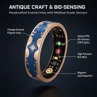 Bague connectée de suivi de santé avec surveillance du rythme cardiaque et du sommeil, étanche IP68, boîtier en acier inoxydable, contrôle via application pour Android/iOS