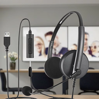 OMFOX Headset Berkabel USB, Headphone Over-Ear, Mikrofon Boom, Kontrol Inline untuk Komputer, Telemarketing