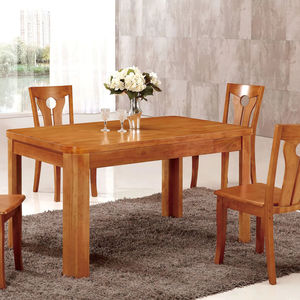 T212ไม้โอ๊คแบบชนบท + โต๊ะรับประทานอาหาร C310 & เก้าอี้ด้านบนสี่เหลี่ยมและคว่ำพร้อมฐานเสากว้างสำหรับบ้านห้องครัวห้องนั่งเล่น - Product Image 1