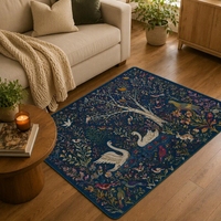 Tapis d'appoint en faux velours fait machine à motif animalier Cygnes du Jardin Nocturne Enchanté pour Chambre et Salon