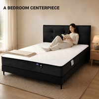 Cadre de lit rembourré réglable en cuir noir moderne avec tête de lit capitonnée, matelas en mousse haute densité, lit plateforme en bois massif