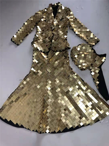 Robe miroir dorée, costumes de danse de salon argentés, costumes de scène pour femmes robots, tenue de DJ, costume en verre miroir - Product Image 3