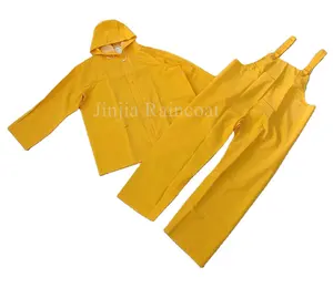 الأصفر الثقيلة قطعتين PVC البوليستر المطر والعتاد للماء مخصص شعار الكبار الرجال سترة مطر chubasquero