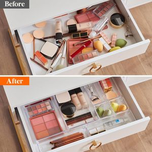 Transparent Drawer Storage Set - Multi-Piece Plastic Storage <strong>Boxes</strong> for Desks Bathrooms Kitchens and <strong>Vanities</strong>-Modular Tray System - Product Image 6