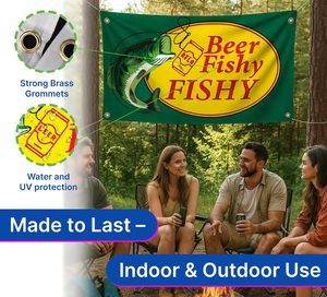 Bandiera 3x5 piedi con motivo Birra e Pesce, Monofacciale, Impermeabile, Ecologica, 4 occhielli, 100% Poliestere, Resistente allo sbiadimento, per Interni/Esterni - Product Image 3