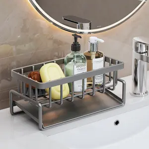 厨房水槽用不锈钢海绵支架海绵盒水槽组织器，带排水托盘台面厨房浴室