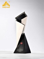 Trophée Géométrique Créatif en Métal Plié Holywell 2026, Nouvelle Arrivée, Premium, Argent, Base Noire, Étanche, Gravé