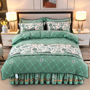 Flanelle Floral drap housse couverture 4 pièces/ensemble mariage pendaison <span class=keywords><strong>de</strong></span> crémaillère couvre-<span class=keywords><strong>lit</strong></span> épaissir drap housse <span class=keywords><strong>lit</strong></span> couette jupe couverture ensemble - Product Image 5