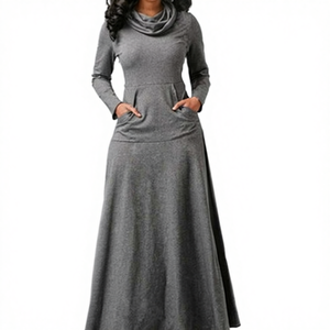 Vestido Largo Maxi de Verano con Cuello en V, Casual, a Rayas, de Manga Larga, Cintura Natural y Bolsillos para Mujer - Product Image 4