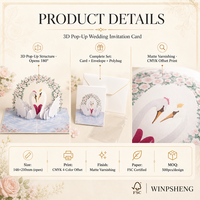 Tarjetas de Invitación de Boda Personalizadas Winpsheng, Diseño Creativo 3D Pop-Up, Acabado Mate Moderno, Papel Offset de 148x210 mm