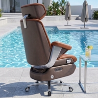 Chaise de bureau de direction à dossier haut, design minimaliste avec cuir véritable et accoudoirs en cuir, style traditionnel