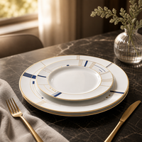 Service de table de luxe moderne en céramique et porcelaine fine avec incrustations dorées, étanche, idéal pour les cadeaux d'affaires