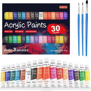 Peinture acrylique de qualité artistique 24 couleurs, kit d'art DIY avec pinceaux pour toile, bois, argile, tissu, céramique, artisanat - Product Image 4