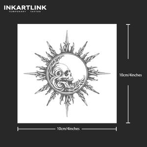 INKARTLINK Pegatina <span class=keywords><strong>de</strong></span> <span class=keywords><strong>tatuaje</strong></span> gótico <span class=keywords><strong>de</strong></span> calavera y luna, efecto rayos <span class=keywords><strong>de</strong></span> sol y estrellas, semipermanente <span class=keywords><strong>de</strong></span> 15 días, arte corporal para brazo y pierna, venta al por mayor - Product Image 4