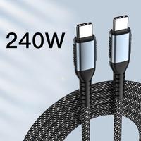 Kabel Data 5A 100W 240W PD Double Head Type-C 1M Nylon Braided E-Marker untuk Ponsel, Komputer, Kamera & Pengisian Cepat