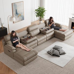 Sofá Modular Moderno de Tres Plazas con Tapicería de Cuero Genuino, Extensible, Ajustable, con Puerto USB Inteligente, Modelo 6882-gf1 - Product Image 1