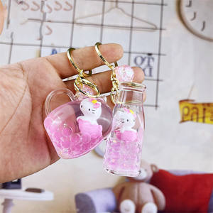 Nouveau créatif mignon flottant liquide porte-clés pour sac voiture acrylique porte-clés dessin animé Hello Kitty Couple liquide porte-clés - Product Image 4