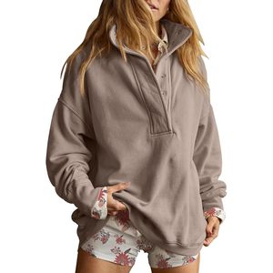 FOXA Women's Oversized <b>Henley</b> Sweatshirt Pullover <b>Top</b> Fall Outfits Quilted Placket Detail Knitted Fabric - Product Image 1