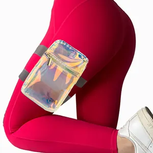 Bolsa holográfica para coxa e perna em PVC transparente à prova d'água, bolsa para coxa e telefone, bolsa para carnaval feminina, para braço e perna