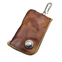 Porte-clés en cuir de vachette tanné végétal de style vintage pour portes de voiture avec fermeture à glissière, durable, fabriqué en Chine
