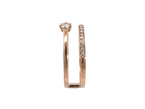 Anillo Abierto de Doble Banda con Dos Piedras y Pavé de Diamantes en Oro Rosa de 18K, Joyería Moderna Minimalista para Mujer - Product Image 2